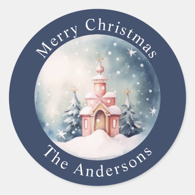 Adesivo Redondo Vinheta Noite Fria de Natal Bonita (Frente)