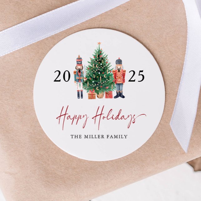 Adesivo Redondo Vinheta Nutcracker de Natal (2025 Nutcracker Happy Holidays Sticker by Painted Paperie
)