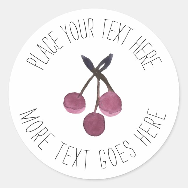 Adesivo Redondo Vinheta ou rótulo personalizado de Cherry Watercol (Frente)