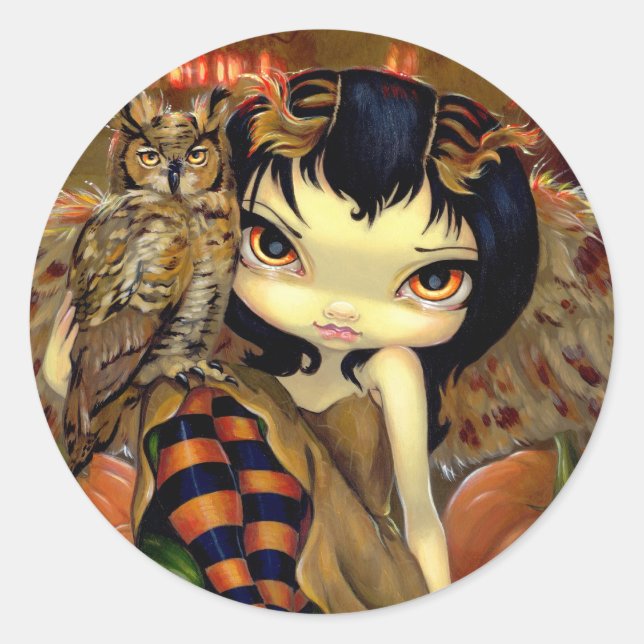 Adesivo Redondo Vinheta "Owlyn in Autumn" (Frente)