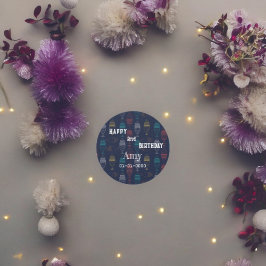 Adesivo Redondo Vinheta-padrão de peixe multicolorido