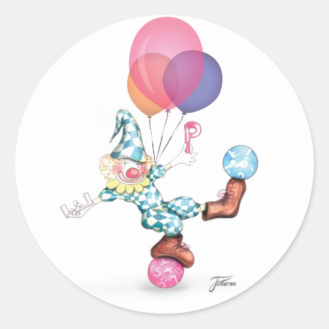 Adesivo Redondo Vinheta Palhaço Feliz (Frente)