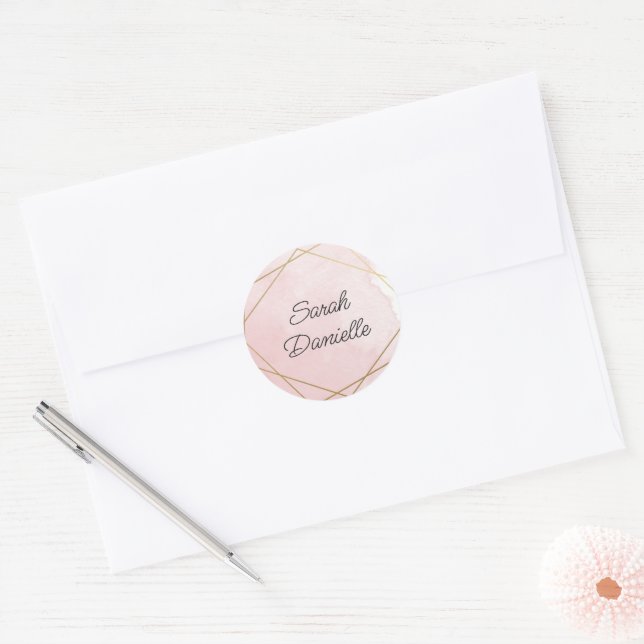 Adesivo Redondo Vinheta Personalizada Bat Rosa Elegante Mitzvah (Envelope)