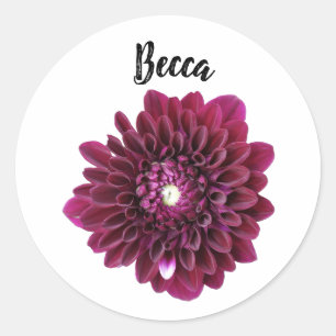 Adesivo Redondo Vinheta Personalizada Da Flor Roxo Profundo Dahlia
