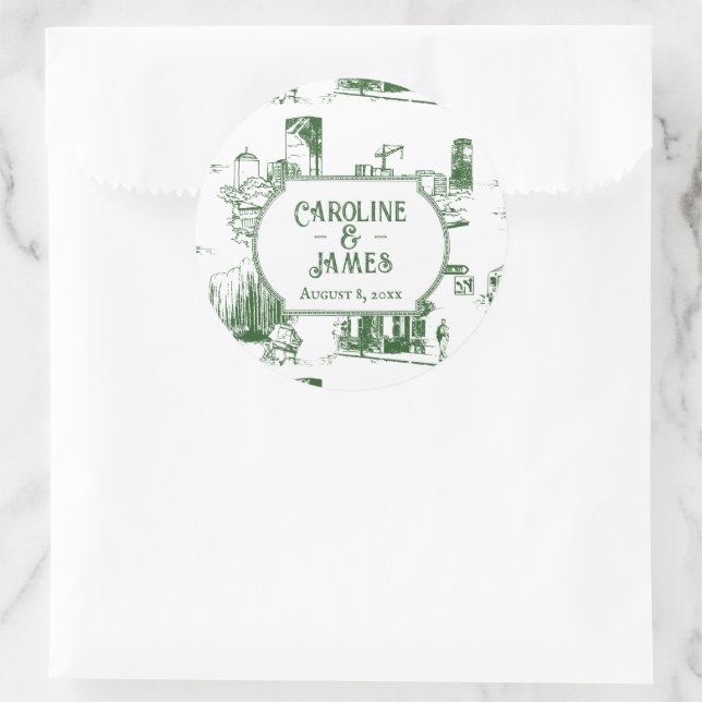 Adesivo Redondo Vinheta Personalizada de Casamento Verde da Flores (Bolsa)
