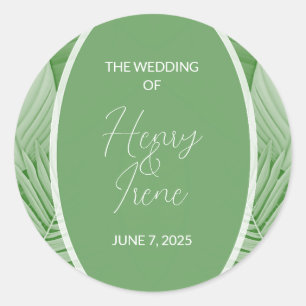 Adesivo Redondo Vinheta Personalizada de Casamento Verde Tropical