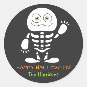 Adesivo Redondo Vinheta Personalizada de Esqueleto Bonito