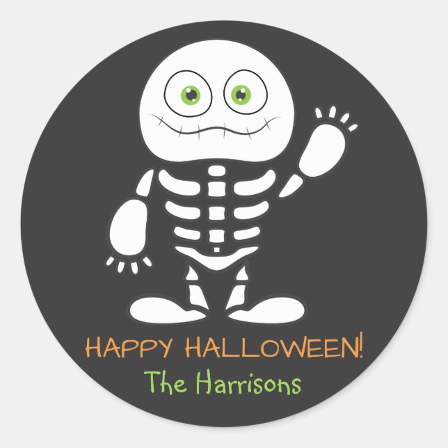 Adesivo Redondo Vinheta Personalizada de Esqueleto Bonito (Frente)