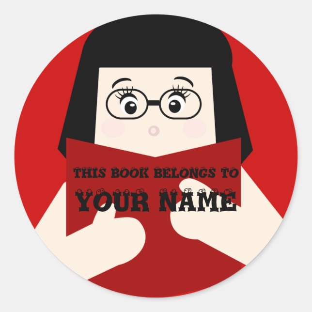 Adesivo Redondo Vinheta Personalizada de Livro Rapariga 2 Lendo Li (Frente)