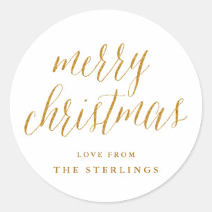 Adesivo Redondo Vinheta Personalizada de Natal Dourado