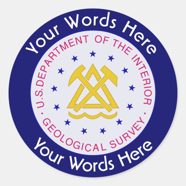 Adesivo Redondo Vinheta Personalizada de Pesquisa Geológica dos EU (Frente)