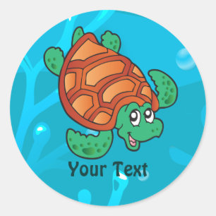 Adesivo Redondo Vinheta Personalizada de Tartaruga Aquática Oceâ