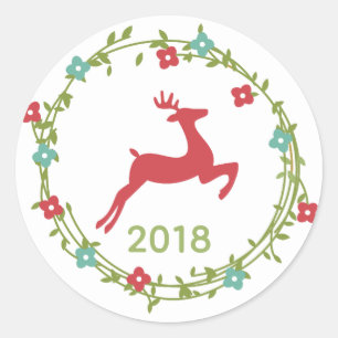 Adesivo Redondo Vinheta personalizada Deer e Wreath