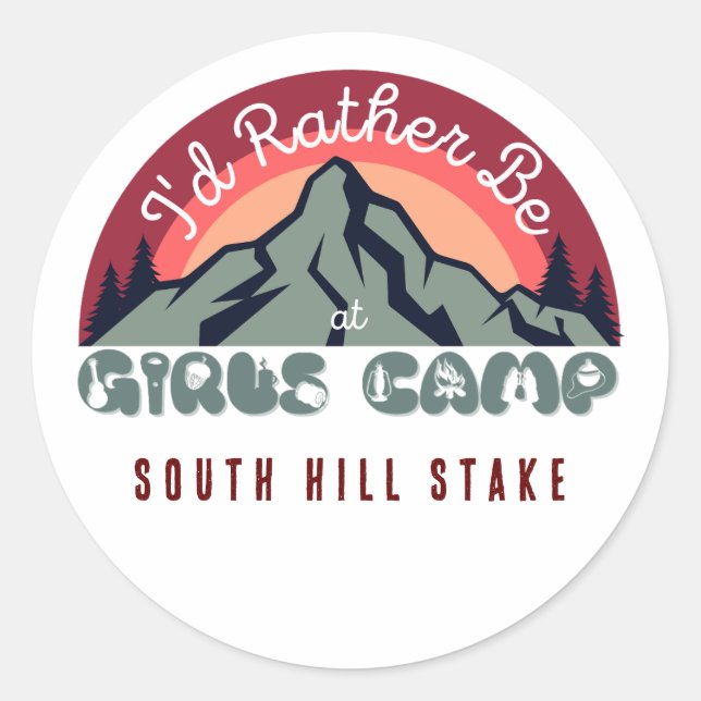 Adesivo Redondo Vinheta Personalizada para Camp de Meninas LDS (Frente)