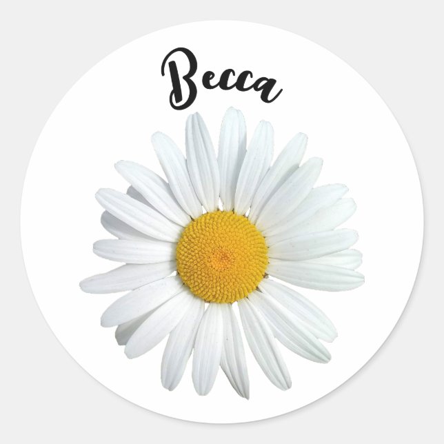 Adesivo Redondo Vinheta Personalizada Perky White Daisy Flower (Frente)