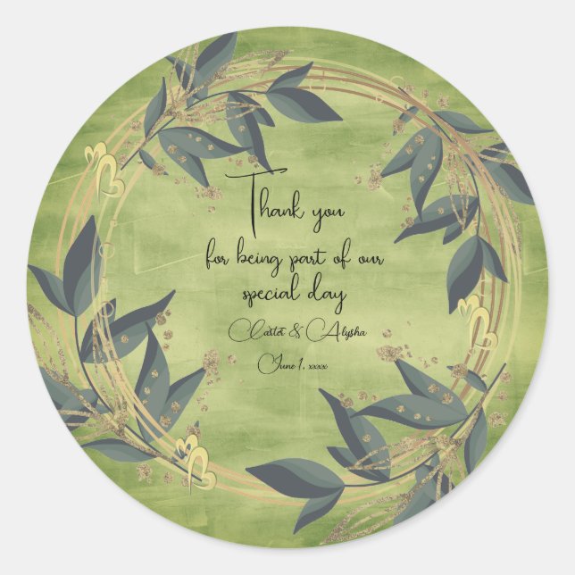 Adesivo Redondo Vinheta Personalizada Wreath de Casamento (Frente)