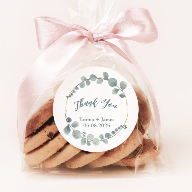 Adesivo Redondo Vinheta Personalizável de Texto Eucalyptus com Aqu (Criador carregado)