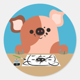 Adesivo Redondo Vinheta-pigão de desenho de desenhos animados