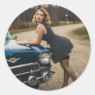 Adesivo Redondo Vinheta Pinup Girl