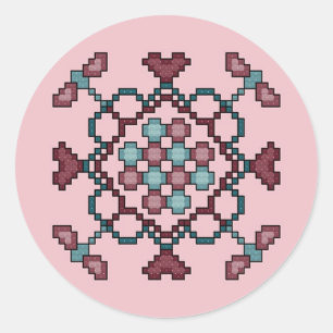 Adesivo Redondo Vinheta-ponto-cruz, Corações e Círculos