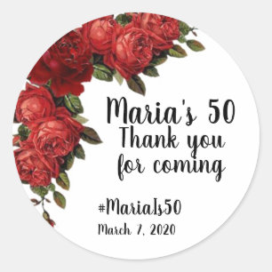 Adesivo Redondo Vinheta por favor da Rosa vermelha