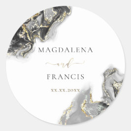 Adesivo Redondo vinheta prateada de tinta preta de ouro