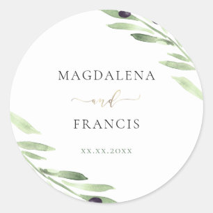 Adesivo Redondo vinheta prateada do galho de azeitona