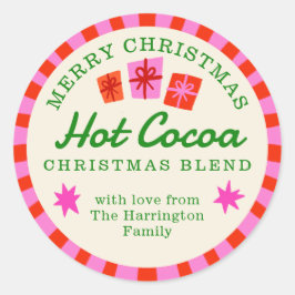 Adesivo Redondo Vinheta-presente de Cacau Quente de Natal Vermelho