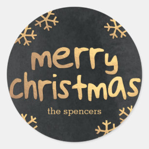 Adesivo Redondo Vinheta-Presente de Natal com Flocos de Neve Radia