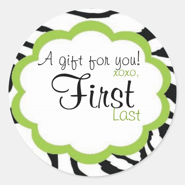 Adesivo Redondo Vinheta-presente persaonalizada de Zebra Funky (Frente)