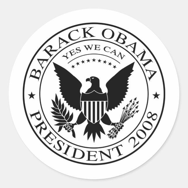 Adesivo Redondo Vinheta Presidencial Barack Obama 2008 (Frente)
