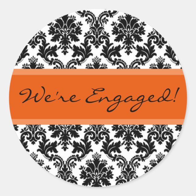 Adesivo Redondo Vinheta Preta Damasco e Vírgula de Envelope Laranj (Frente)