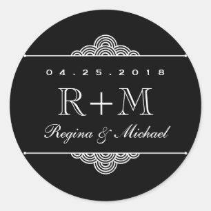 Adesivo Redondo Vinheta Preta de Casamento com Círculo Branco Sua