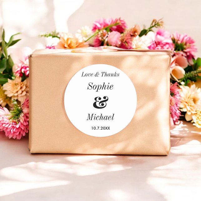 Adesivo Redondo Vinheta Preta de Noiva de Casamento Branco (Criador carregado)