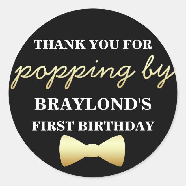 Adesivo Redondo Vinheta Preta e Dourada de Pipoca com Torneira de  (Frente)