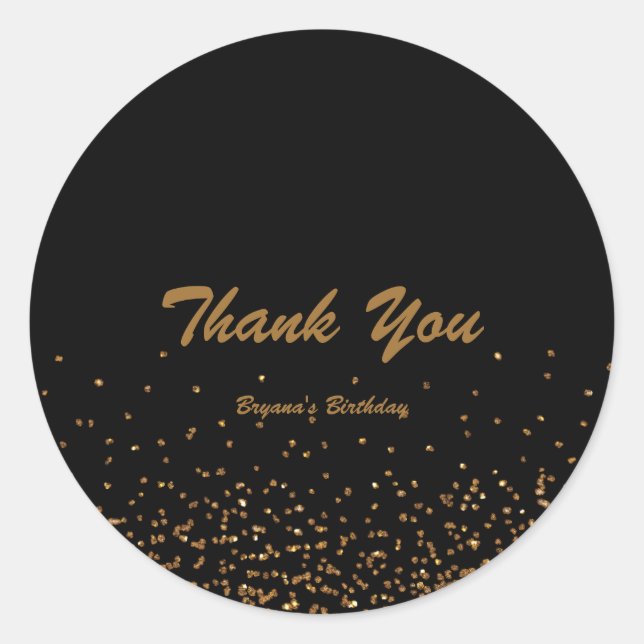 Adesivo Redondo Vinheta Preta e Dourada do Partido da Glitter (Frente)