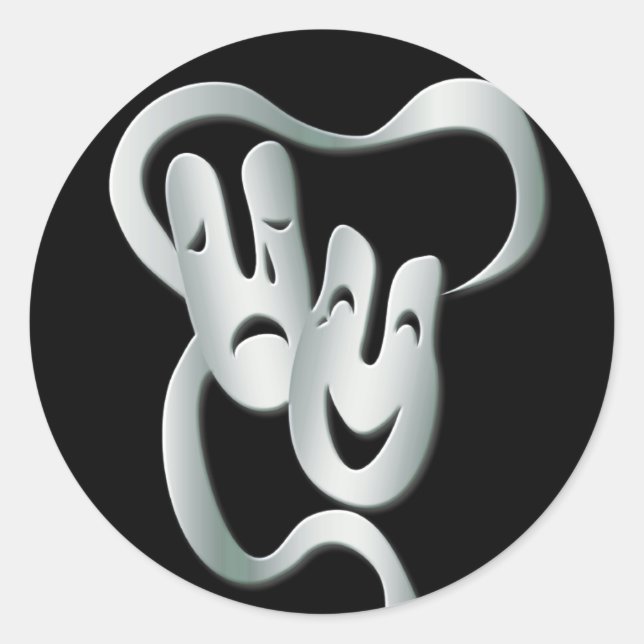 Adesivo Redondo Vinheta Preta Tragédia de Máscara de Teatro (Frente)