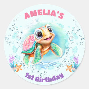 Adesivo Redondo Vinheta-primeiro aniversario de Garota Colorida de