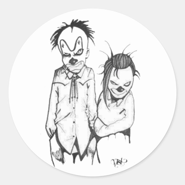 Adesivo Redondo Vinheta quadrada de desenho de mamã e Pappa (Frente)