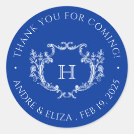 Adesivo Redondo Vinheta Real Blue Floral Monograma