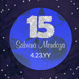 Adesivo Redondo Vinheta-redonda #15, Silver de Quinceanera Azul Sa