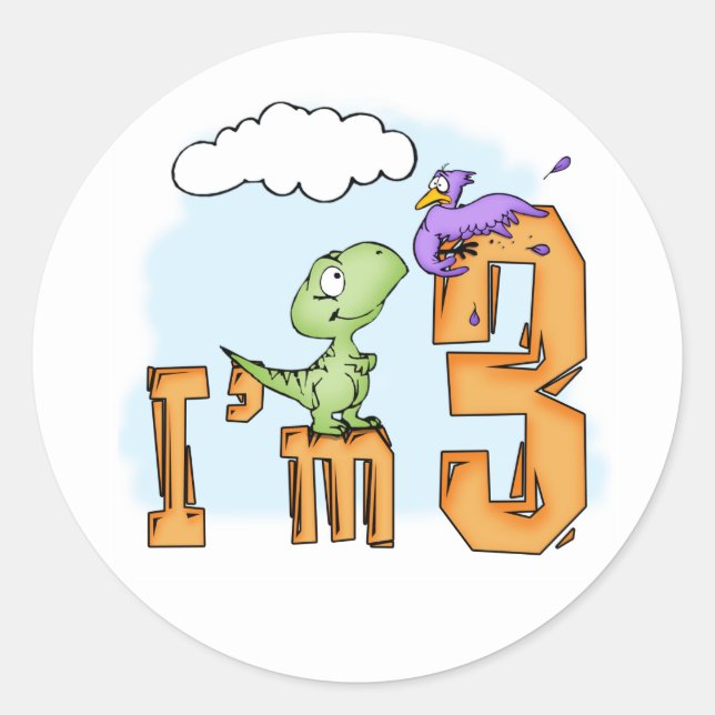 Adesivo Redondo Vinheta redonda aniversário de 3 anos divertida Di (Frente)