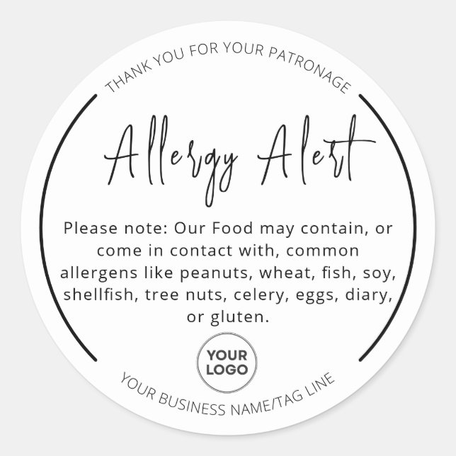 Adesivo Redondo Vinheta redonda branca Comida alérgica preta (Frente)
