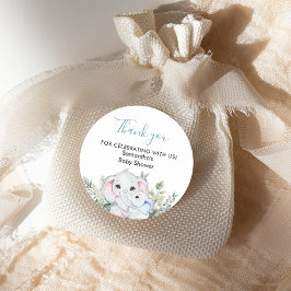 Adesivo Redondo Vinheta redonda Chá de fraldas Elefante Azul Suave