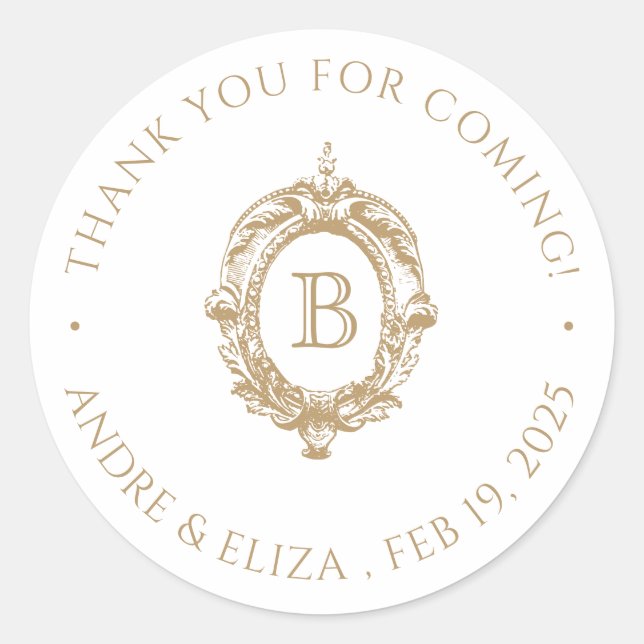 Adesivo Redondo Vinheta redonda clássica com rebarba de monograma  (Frente)