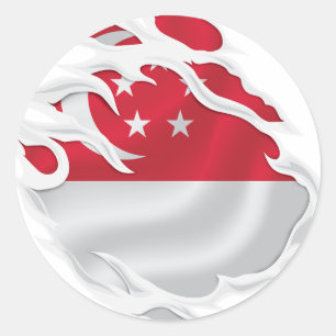 Adesivo Redondo Vinheta redonda clássica com sinalizador de Singap