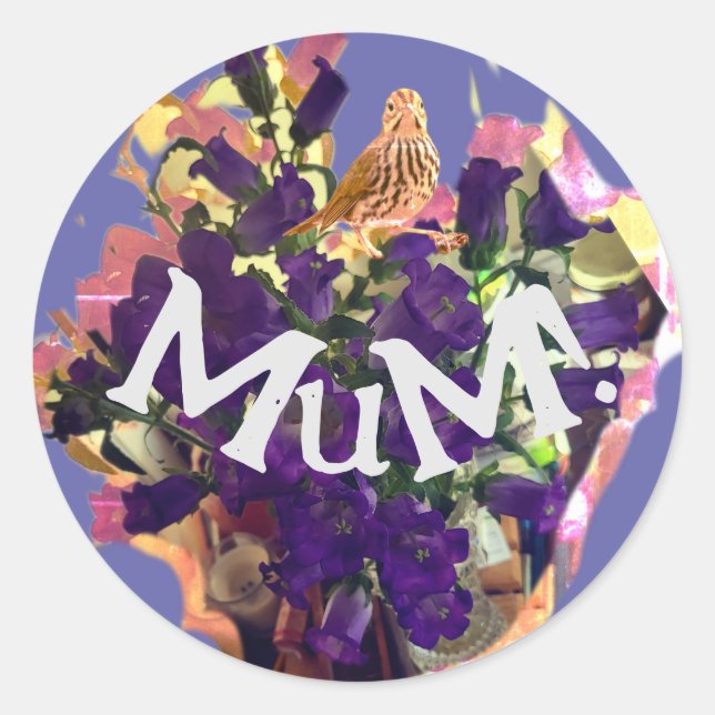 Adesivo Redondo Vinheta redonda clássica das flores roxas (Frente)