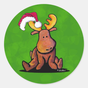 Adesivo Redondo Vinheta redonda clássica de alce de alce de Natal