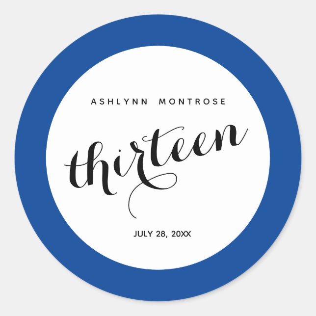Adesivo Redondo Vinheta redonda clássica de aniversário de 13 azul (Frente)
