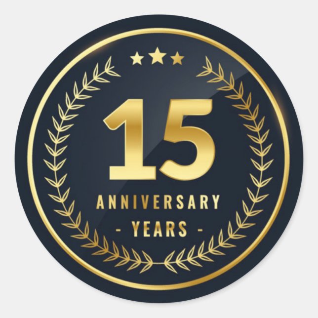 Adesivo Redondo Vinheta redonda clássica de aniversário de 15 anos (Frente)